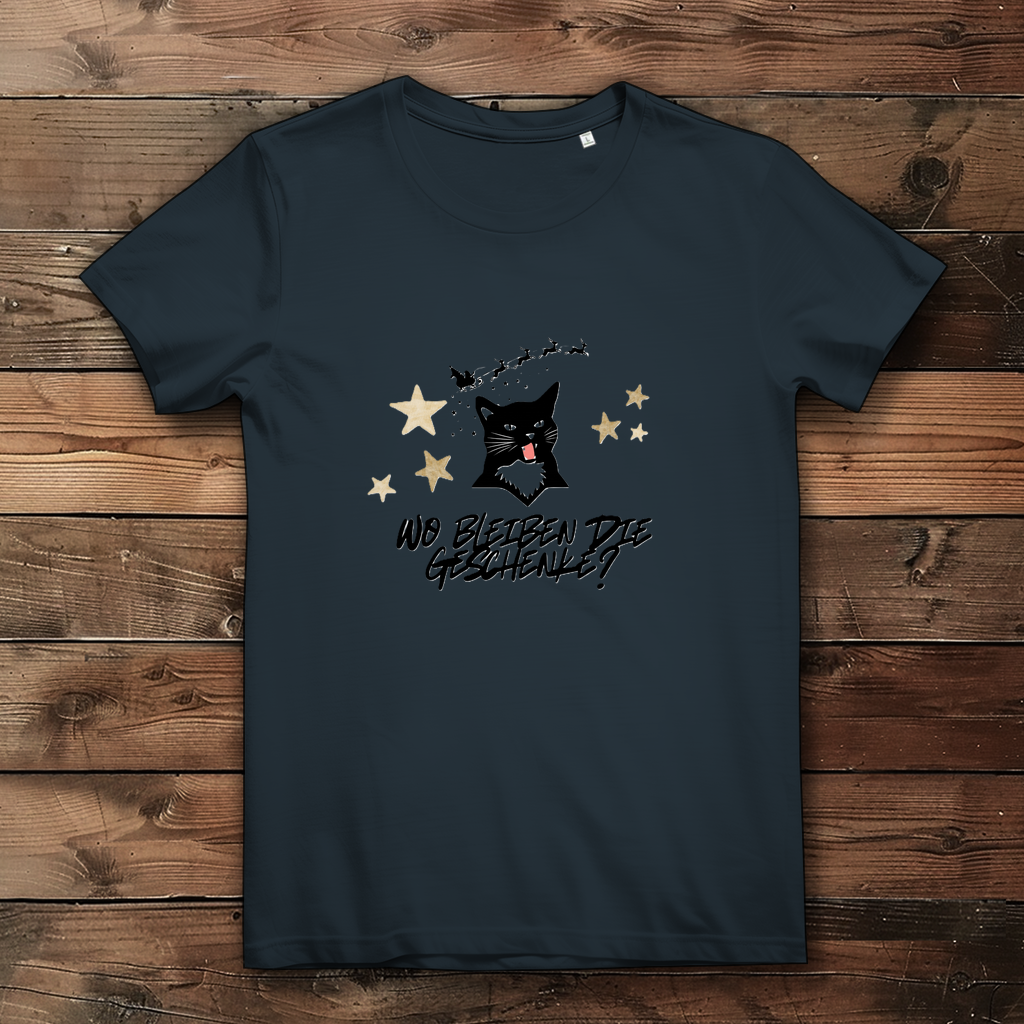 Damen Premium Bio T-Shirt Wo bleiben die Geschenke? Cat