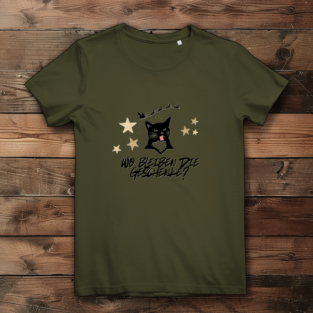 Damen Premium Bio T-Shirt Wo bleiben die Geschenke? Cat