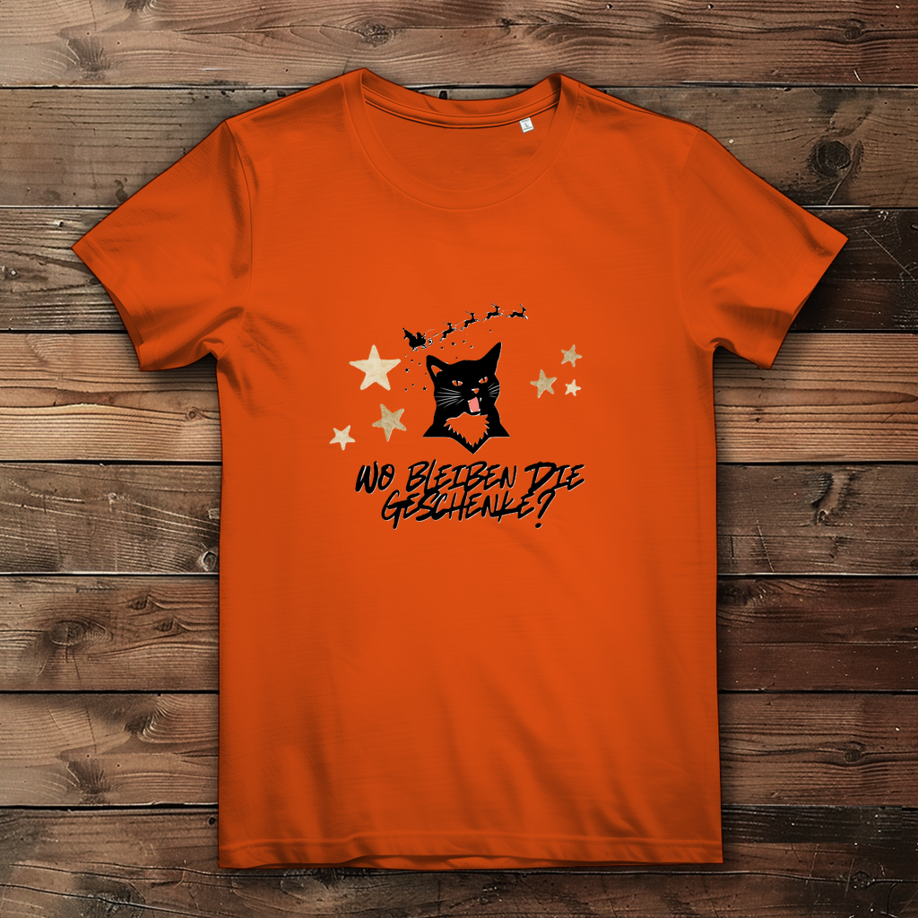 Damen Premium Bio T-Shirt Wo bleiben die Geschenke? Cat