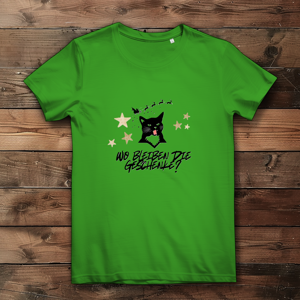 Damen Premium Bio T-Shirt Wo bleiben die Geschenke? Cat