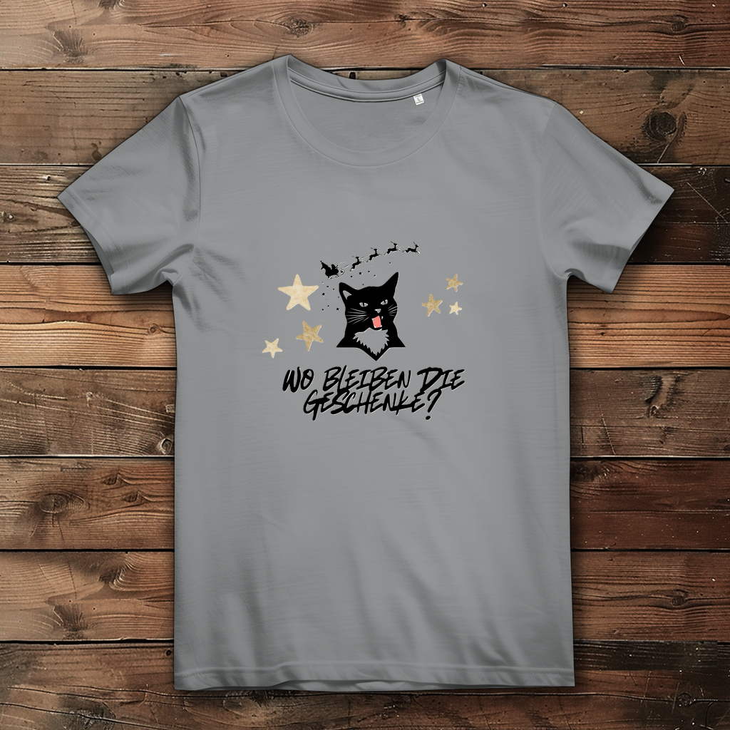 Damen Premium Bio T-Shirt Wo bleiben die Geschenke? Cat