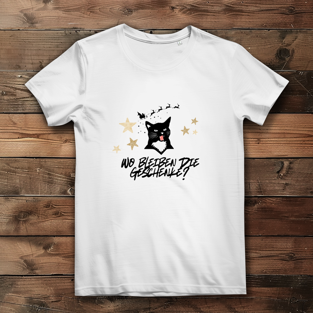 Damen Premium Bio T-Shirt Wo bleiben die Geschenke? Cat