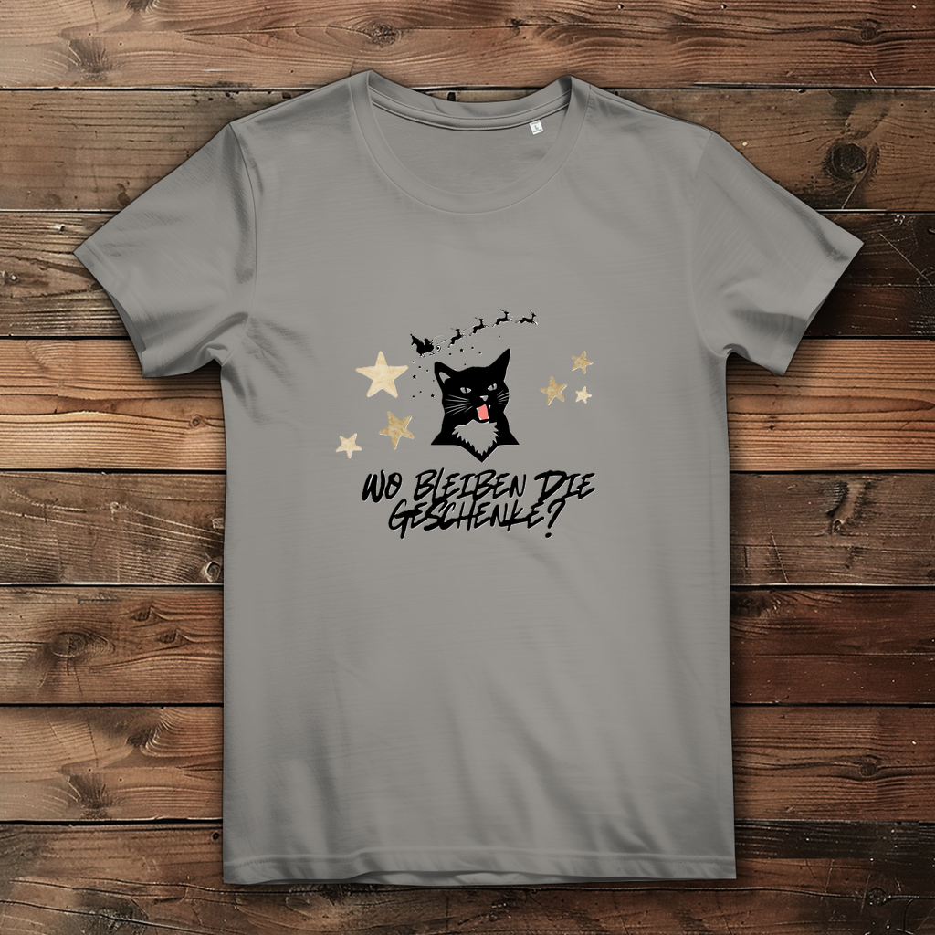 Damen Premium Bio T-Shirt Wo bleiben die Geschenke? Cat