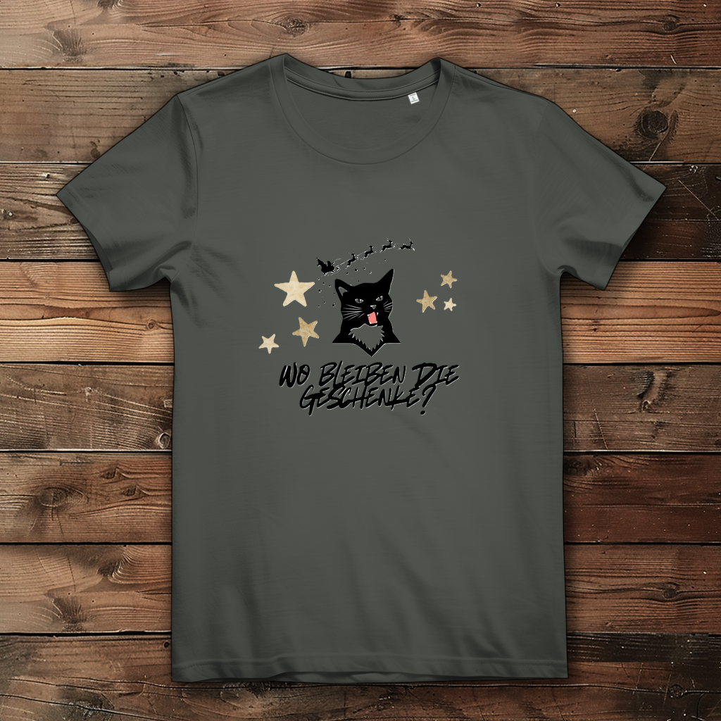 Damen Premium Bio T-Shirt Wo bleiben die Geschenke? Cat