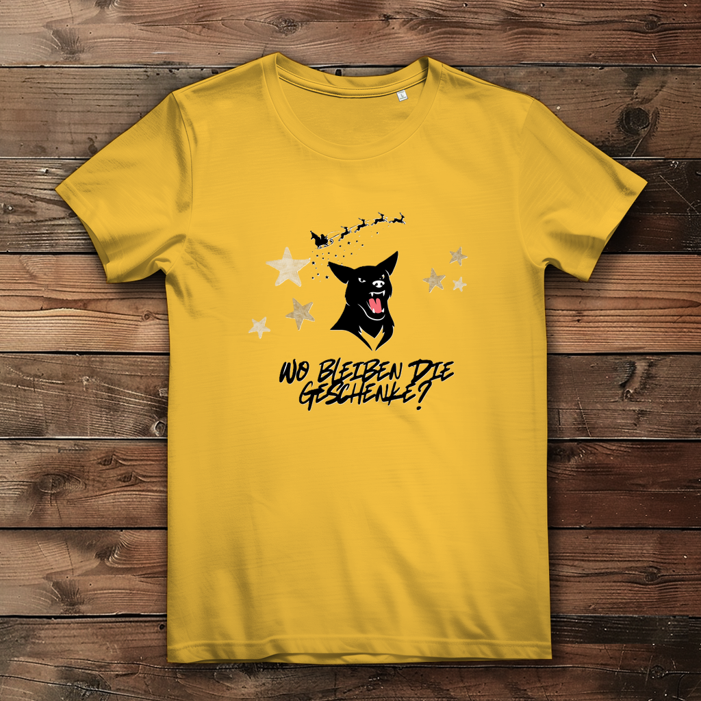 Damen Premium Bio T-Shirt Wo bleiben die Geschenke? Dog