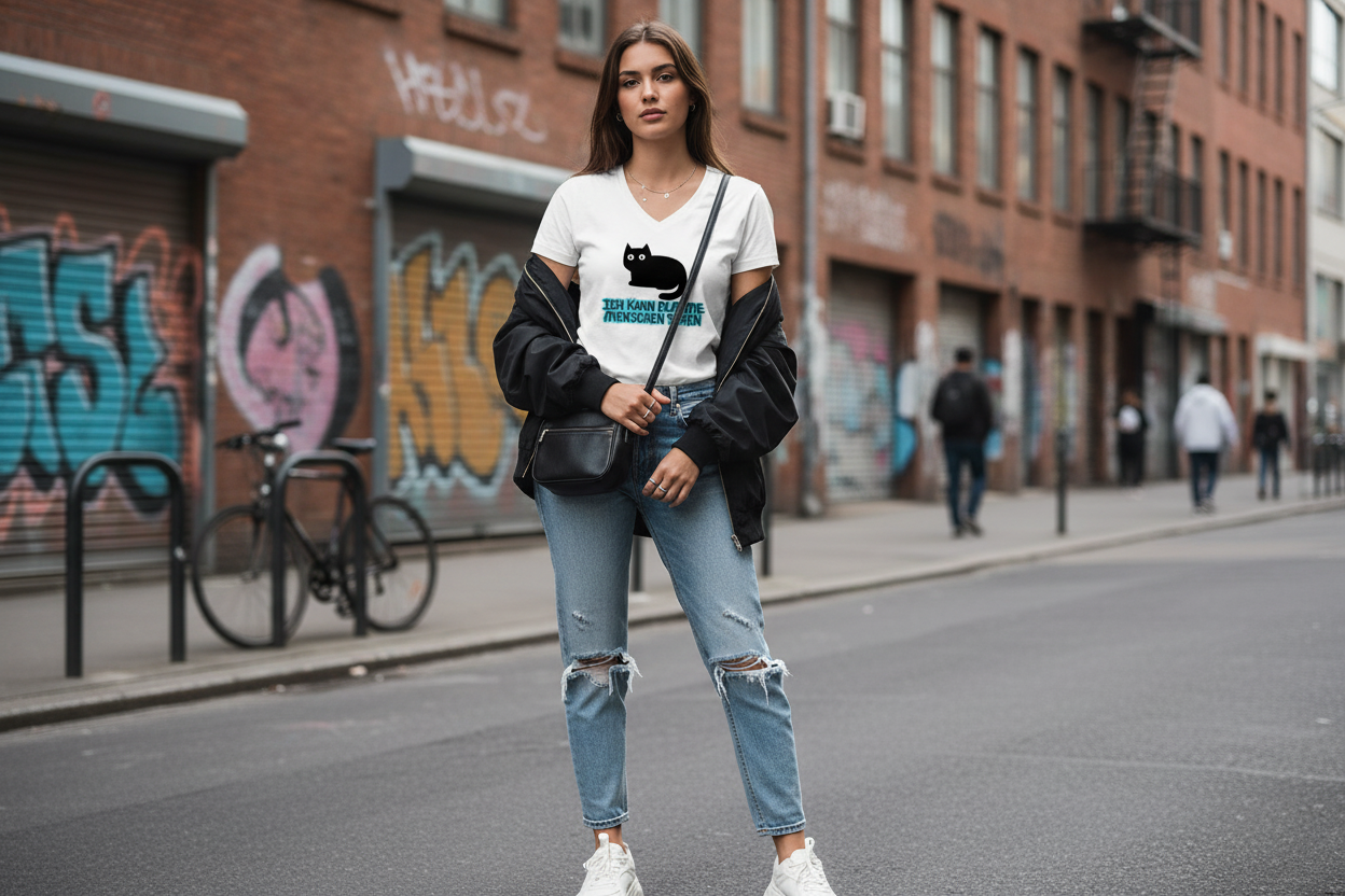 Damen Premium Bio V-Neck T-Shirt Dumme Menschen