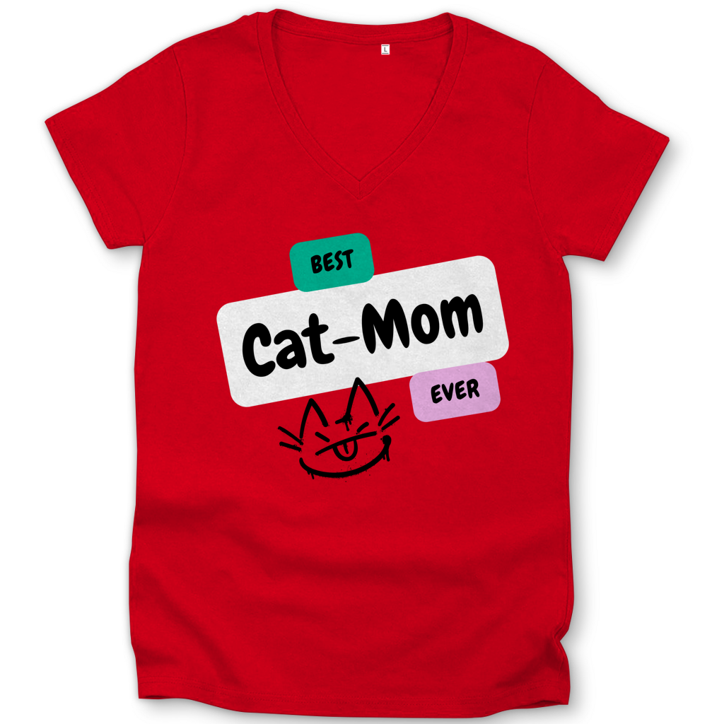 Damen Premium Bio V-Neck T-Shirt "Best Cat-Mom"