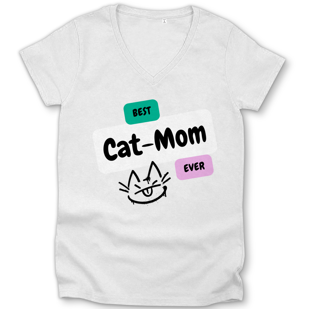 Damen Premium Bio V-Neck T-Shirt "Best Cat-Mom"
