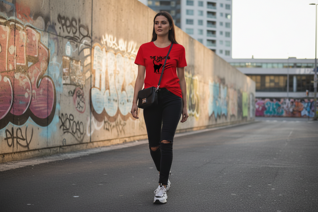 Damen Premium Bio T-Shirt "Walking Cat"