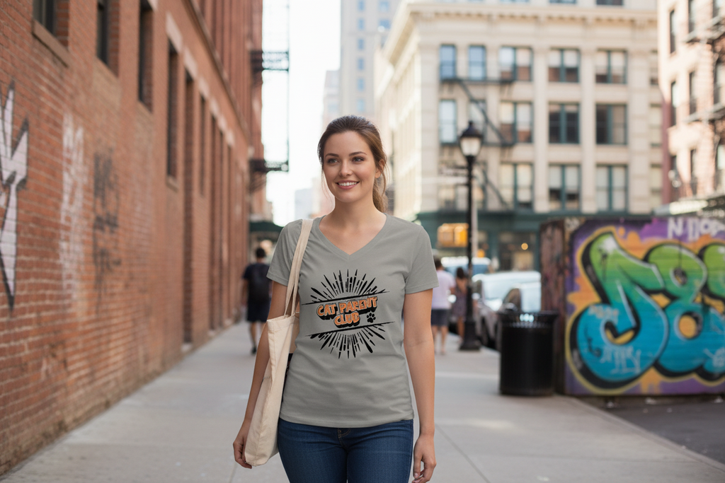Damen Premium Bio V-Neck T-Shirt Cat Parent Club