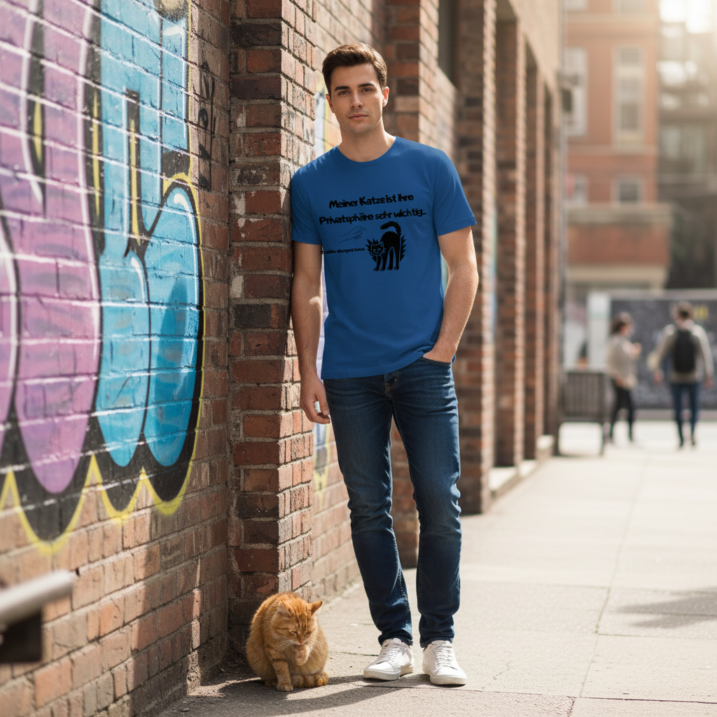 Herren Premium Bio T-Shirt Katze - Privatsphäre