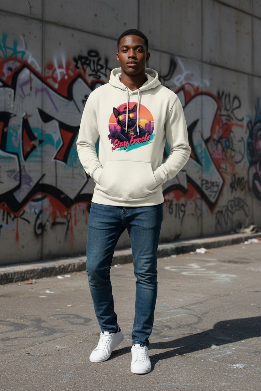 Herren Premium Bio Hoodie Stay Fresh Cat