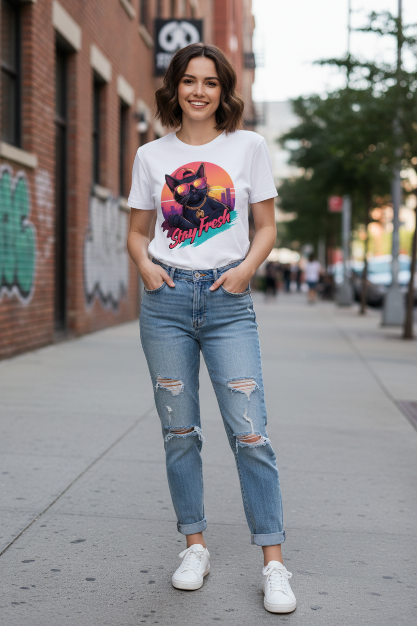 Damen Premium Bio T-Shirt Stay Fresh Cat