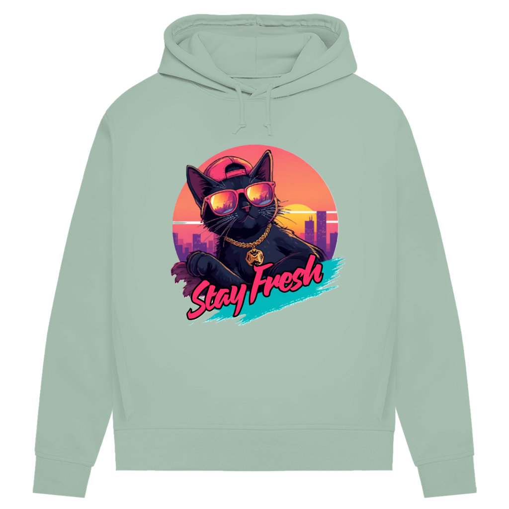 Damen Premium Bio Hoodie Stay Fresh Cat