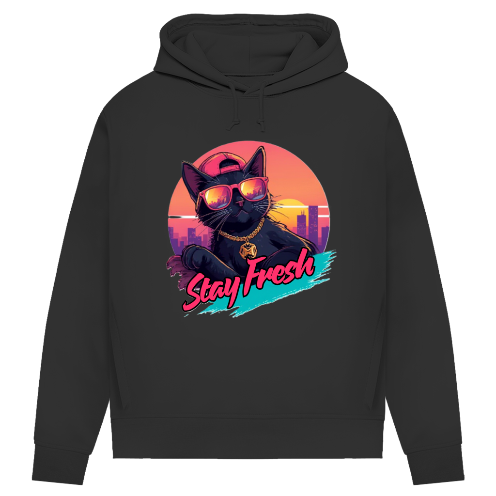 Damen Premium Bio Hoodie Stay Fresh Cat