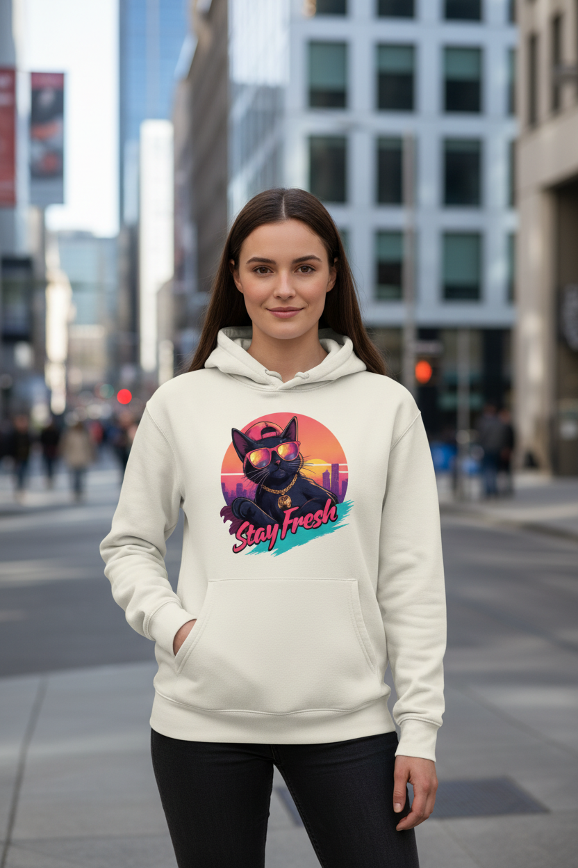Damen Premium Bio Hoodie Stay Fresh Cat