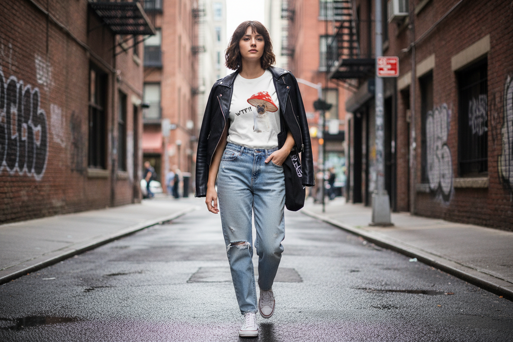 Damen Premium Bio T-Shirt Mushroom Dog