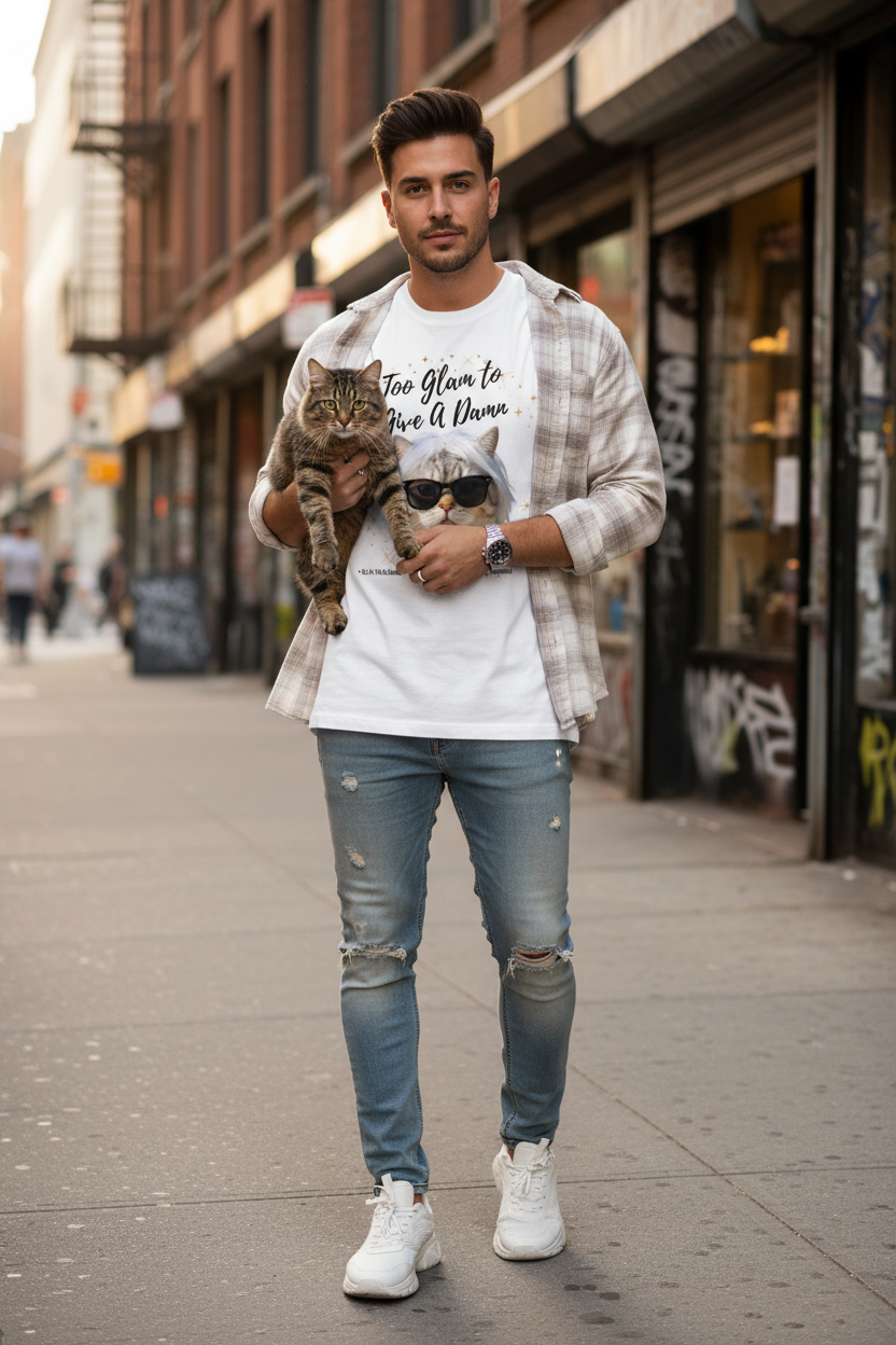 Herren Premium Bio T-Shirt Too Glam Cat 5